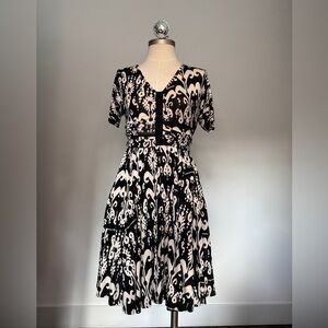 Tracy Reese, Plenty at Anthropologie, Black and White V-Neck Midi Sundress, XS